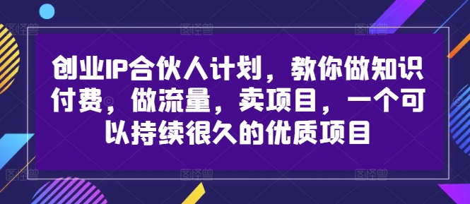 创业IP合伙人计划，教你做知识付费，做流量，卖项目，一个可以持续很久的优质项目-九源吧网赚
