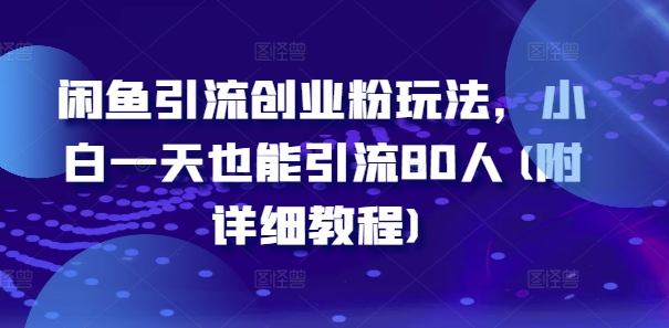 闲鱼引流创业粉玩法，小白一天也能引流80人(附详细教程)-九源吧网赚