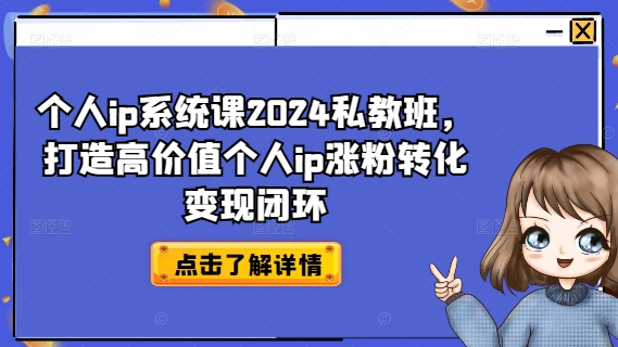 个人IP系统课2024私教班，打造高价值个人IP涨粉转化变现闭环-九源吧网赚学院