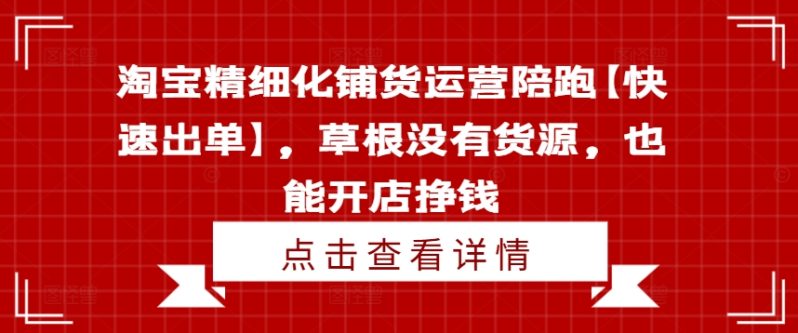 淘宝精细化铺货运营陪跑【快速出单】，草根没有货源，也能开店挣钱-九源吧网赚