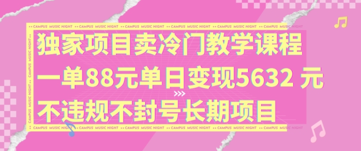 独家项目卖冷门教学课程一单88元单日变现5632元违规不封号长期项目【揭秘】-九源吧网赚