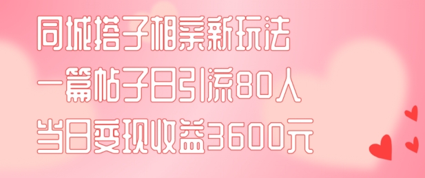同城搭子相亲新玩法一篇帖子引流80人当日变现3600元(项目教程+实操教程)【揭秘】-九源吧网赚
