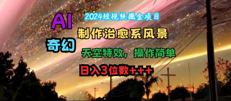 2024短视频掘金项目，AI制作治愈系风景，奇幻天空特效，操作简单，日入3位数【揭秘】-九源吧网赚学院