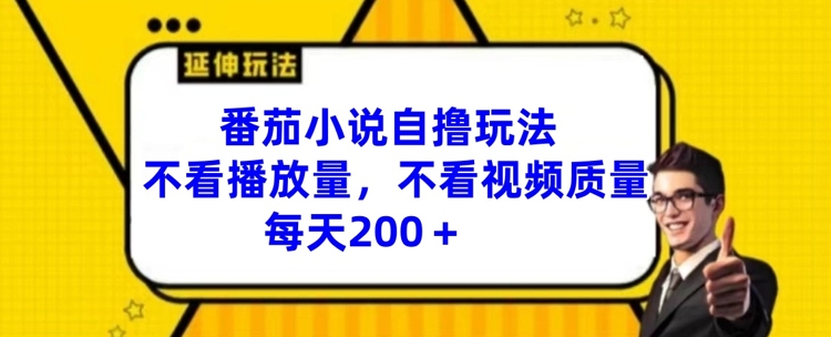 番茄小说自撸玩法，不看播放量，不看视频质量，每天200+【揭秘】-九源吧网赚