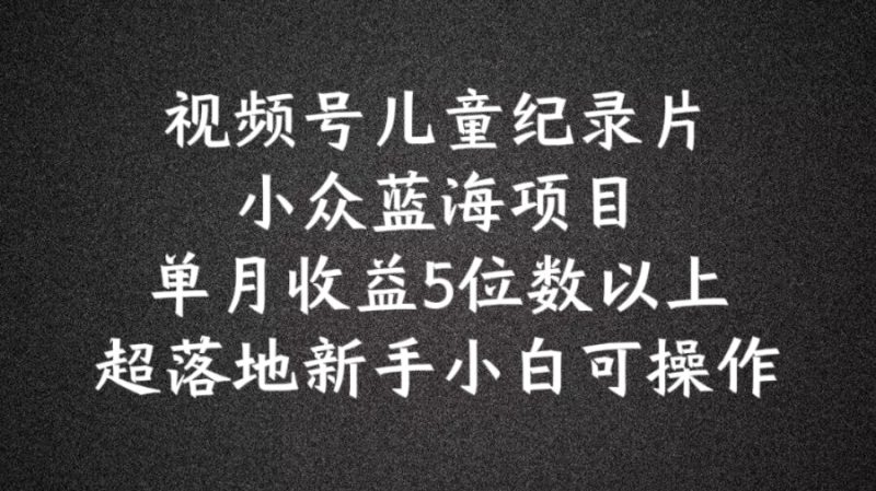 2024蓝海项目视频号儿童纪录片科普，单月收益5位数以上，新手小白可操作【揭秘】-九源吧网赚