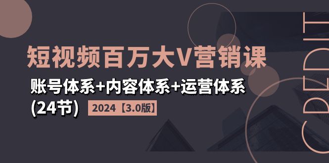 2024短视频·百万大V营销课【3.0版】账号体系+内容体系+运营体系(24节)-九源吧网赚