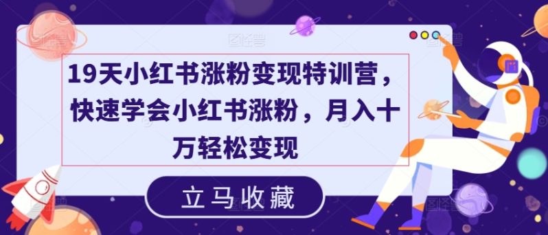 19天小红书涨粉变现特训营，快速学会小红书涨粉，月入十万轻松变现-九源吧网赚
