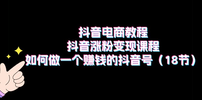 抖音电商教程：抖音涨粉变现课程：如何做一个赚钱的抖音号（18节）-九源吧网赚学院