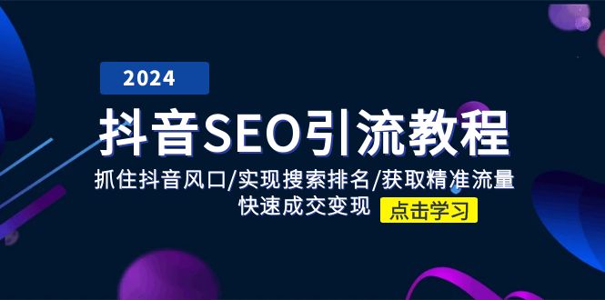 抖音 SEO引流教程：抓住抖音风口/实现搜索排名/获取精准流量/快速成交变现-九源吧网赚