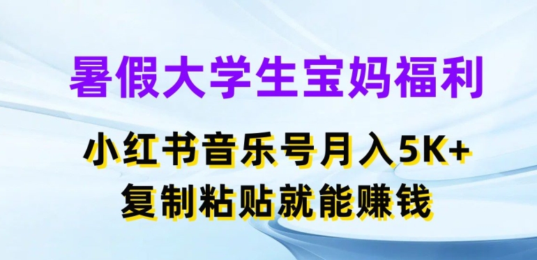 暑假大学生宝妈福利，小红书音乐号月入5000+，复制粘贴就能赚钱【揭秘】-九源吧网赚