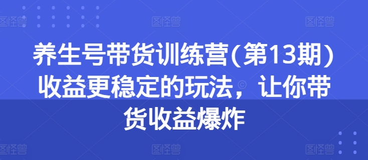 养生号带货训练营(第13期)收益更稳定的玩法，让你带货收益爆炸-九源吧资源站