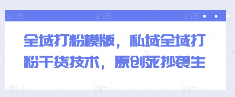 全域打粉模版，私域全域打粉干货技术，原创死抄袭生-九源吧网赚