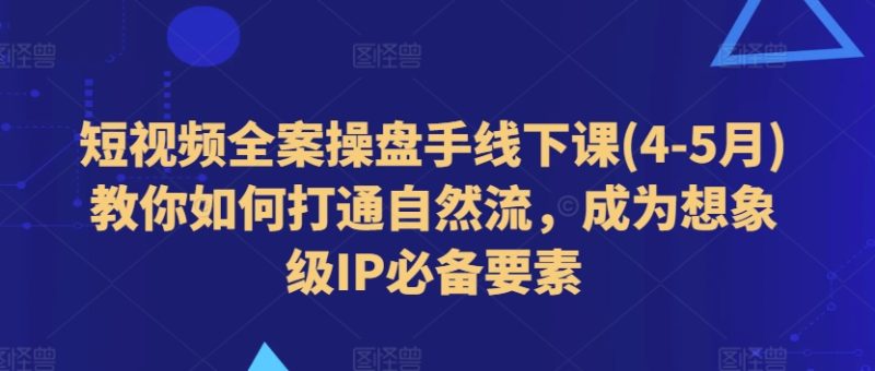 短视频全案操盘手线下课(4-5月)教你如何打通自然流，成为想象级IP必备要素-九源吧网赚学院