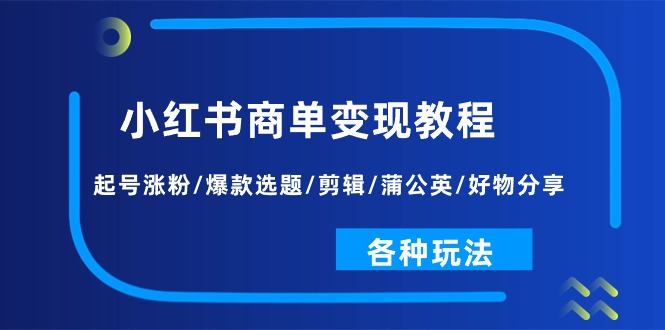小红书商单变现教程：起号涨粉/爆款选题/剪辑/蒲公英/好物分享/各种玩法-九源吧网赚