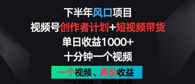 下半年风口项目，视频号创作者计划+视频带货，一个视频两份收益，十分钟一个视频【揭秘】-九源吧网赚