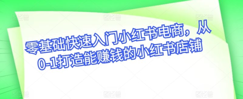 小红书电商实战宝典：从开店到爆款，轻松实现月入过万-九源吧网赚