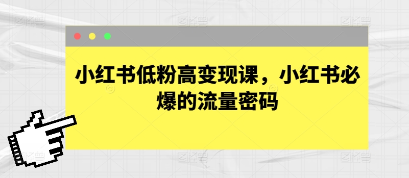 小红书变现宝典！低粉逆袭，流量密码轻松解锁🔓-九源吧网赚学院