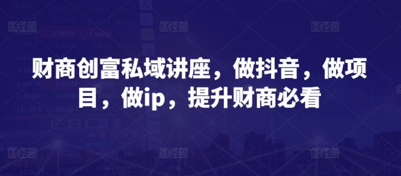 财商逆袭之路：抖音IP打造与项目实战全攻略-九源吧网赚