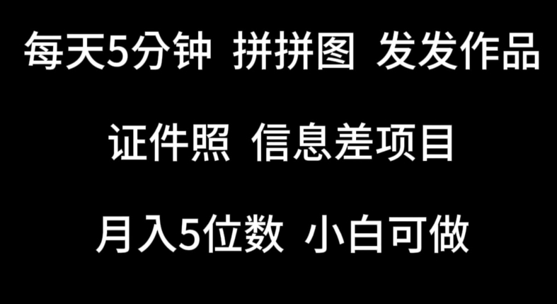每天5分钟，拼拼图发发作品，证件照信息差项目，小白可做【揭秘】-九源吧网赚