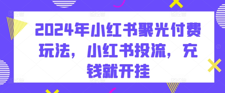 2024小红书投流：聚光付费攻略，解锁流量变现新姿势-九源吧网赚