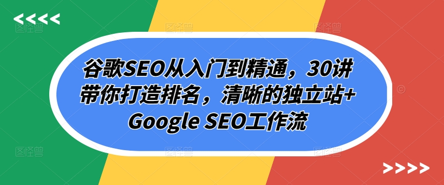 谷歌SEO课程：从入门到精通，30讲带你打造排名，清晰的独立站提升网站排名技巧全解析-九源吧网赚