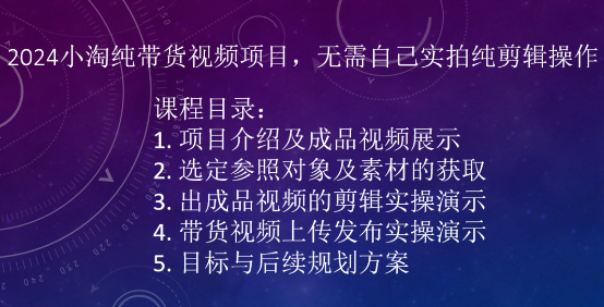 2024小淘学社纯带货视频项目，无需自己实拍纯剪辑操作-九源吧网赚学院