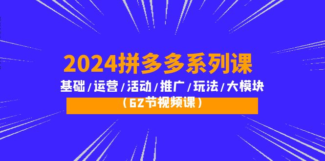 2024拼多多系列运营课：基础/活动/推广/玩法/大模块（62节视频课）-九源吧网赚