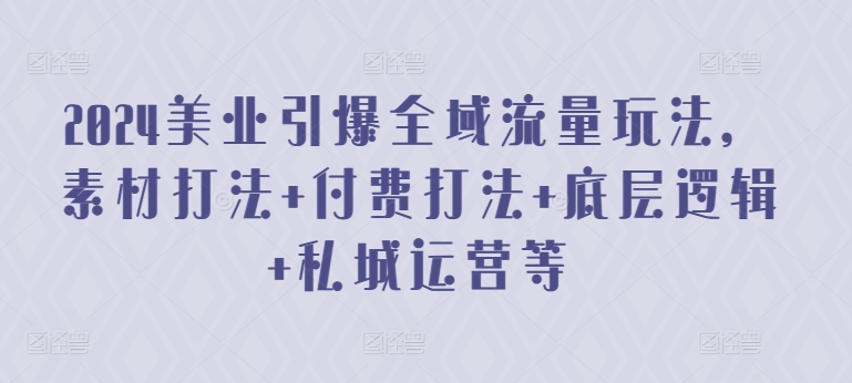 2024美业引爆全域流量玩法，素材打法 付费打法 底层逻辑 私城运营等-九源吧网赚