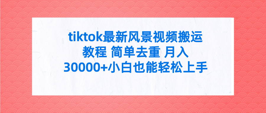 tiktok最新风景视频搬运教程 简单去重 月入30000+附全套工具-九源吧网赚