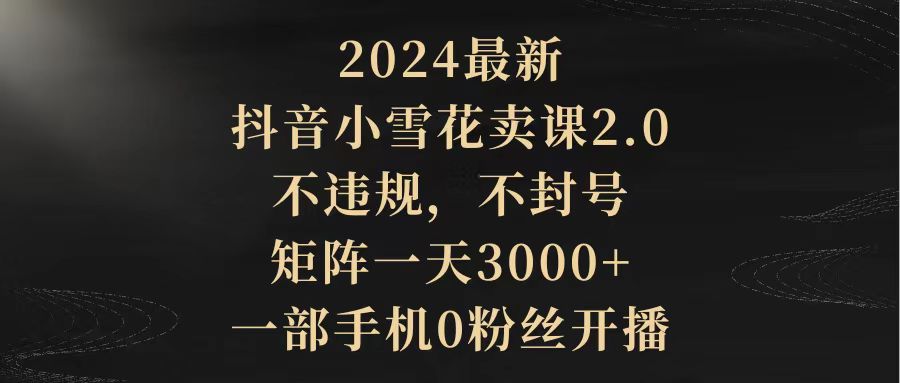2024最新抖音小雪花卖课2.0 不违规 不封号 矩阵一天3000+一部手机0粉丝开播-九源吧网赚
