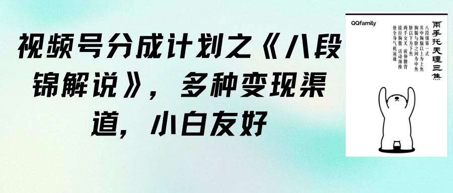 视频号分成计划之《八段锦解说》，多种变现渠道，小白友好（教程+素材）-九源吧网赚