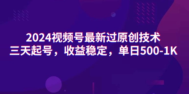 最新视频号过原创技术，三天起号，收益稳定，单日500-1K-九源吧资源站