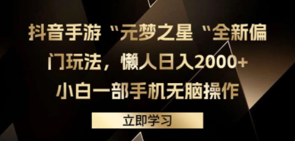 抖音手游“元梦之星“全新偏门玩法，懒人日入2000+，小白一部手机无脑操作-九源吧网赚