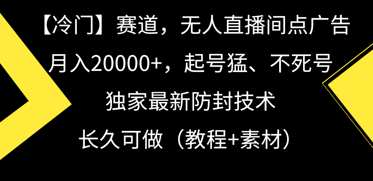 【冷门】赛道，无人直播间点广告，月入20000+，起号猛、不死号，独家最新防封技术，长久可做（教程+素材）-九源吧网赚
