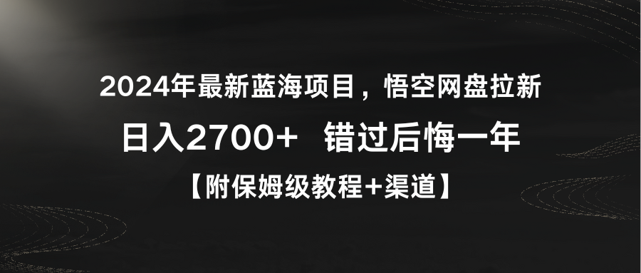 2024年最新蓝海悟空网盘拉新，日入2700+错过后悔一年【附保姆级教程+渠道】-九源吧资源站
