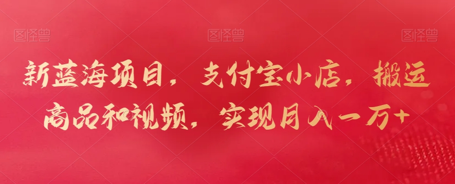 新蓝海项目，支付宝小店，搬运商品和视频，实现月入一万+【揭秘】-九源吧网赚