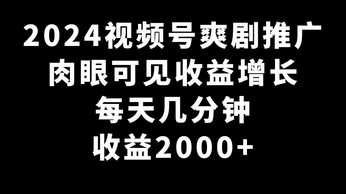 2024视频号爽剧推广，肉眼可见的收益增长，每天几分钟收益2000+-九源吧资源站