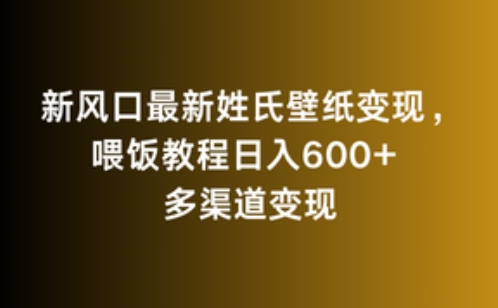 新风口最新姓氏壁纸变现，喂饭教程日入600+【揭秘】-九源吧网赚