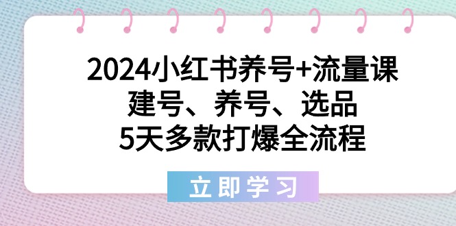 2024小红书养号+流量课：建号、养号、选品，5天多款打爆全流程-九源吧网赚学院