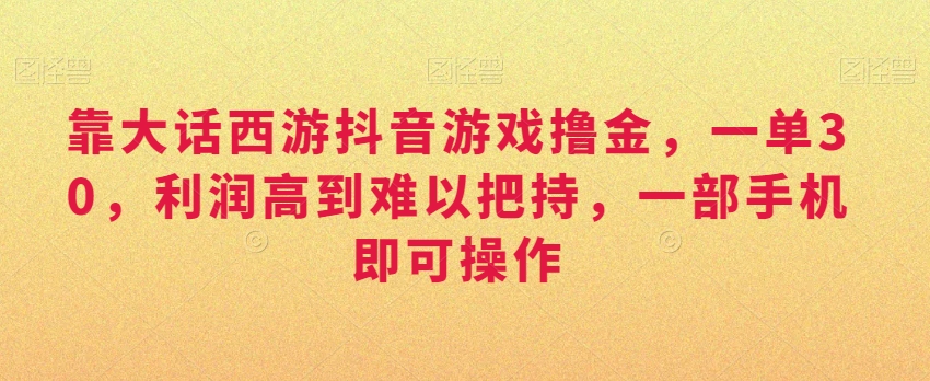 靠大话西游抖音游戏撸金，一单30，利润高到难以把持，一部手机即可操作，日入3000+-九源吧网赚学院