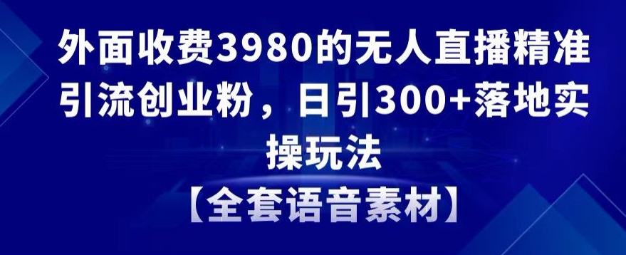 无人直播精准引流创业粉，日引300+落地实操玩法【全套语音素材】【外面收费3980】-九源吧网赚