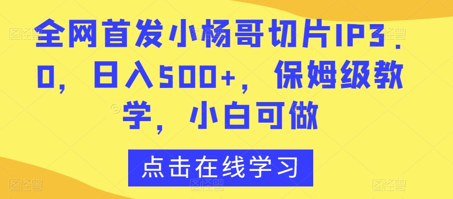 首发小杨哥切片IP3.0项目，日入500+，保姆级教学，小白可做【揭秘】-九源吧网赚