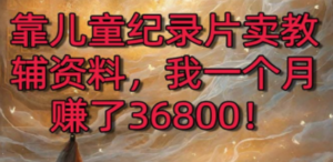 靠儿童纪录片卖教辅资料，一个月赚了36800！暴力变现2.0版本，喂饭级教学-九源吧网赚
