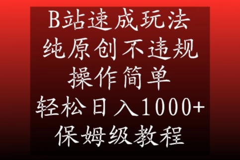 B站小众视频赛道速成玩法，纯原创不违规，操作简单，轻松日入1000+，保姆级教程-九源吧网赚