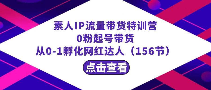 素人IP流量带货特训课程：零粉起号带货 从0-1孵化网红达人（156节）-九源吧网赚