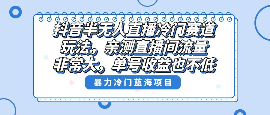 抖音半无人直播冷门新玩法，直播间流量非常大，单号收益也不低！-九源吧资源站