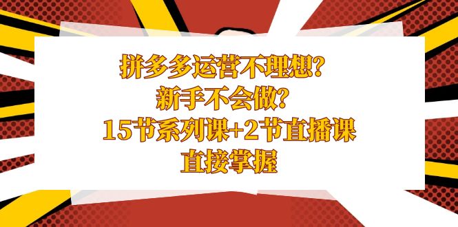 拼多多运营课程，新手不会做？15节系列课+2节直播课，直接掌握-九源吧网赚