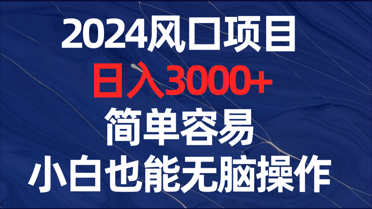 2024风口项目，日入3000+，简单容易，小白也能无脑操作-九源吧网赚