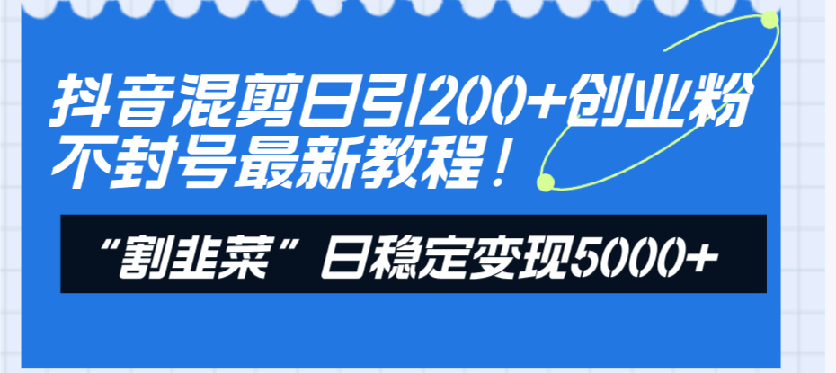 抖音混剪日引200+创业粉不封号最新教程！“割韭菜”日稳定变现5000+！-九源吧网赚