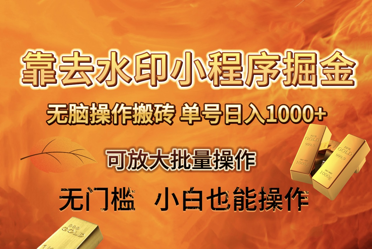 去水印小程序+拼多多 无脑搬砖 ，单号日入1000+ 保姆级教程 可放大批量操作-九源吧网赚学院